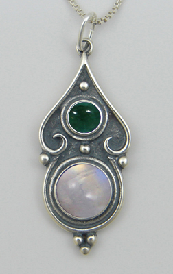 Sterling Silver Romantic Necklace in Rainbow Moonstone And Fluorite